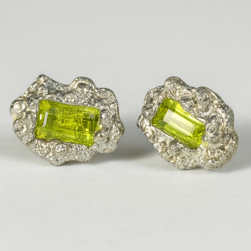 Coral - Silver and lab grown stud earrings