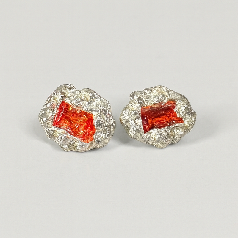 Coral - Silver and lab grown stud earrings