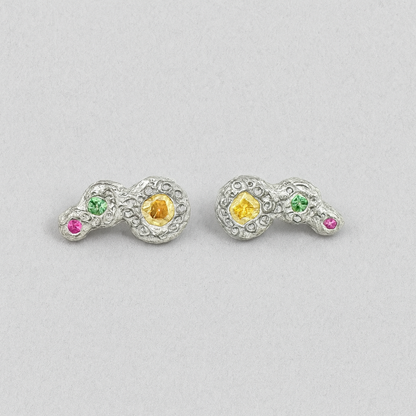 Comet - Silver and lab grown sapphires stud earrings
