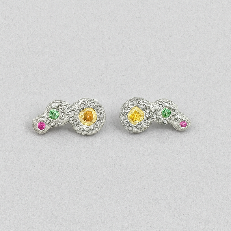Comet - Silver and lab grown sapphires stud earrings