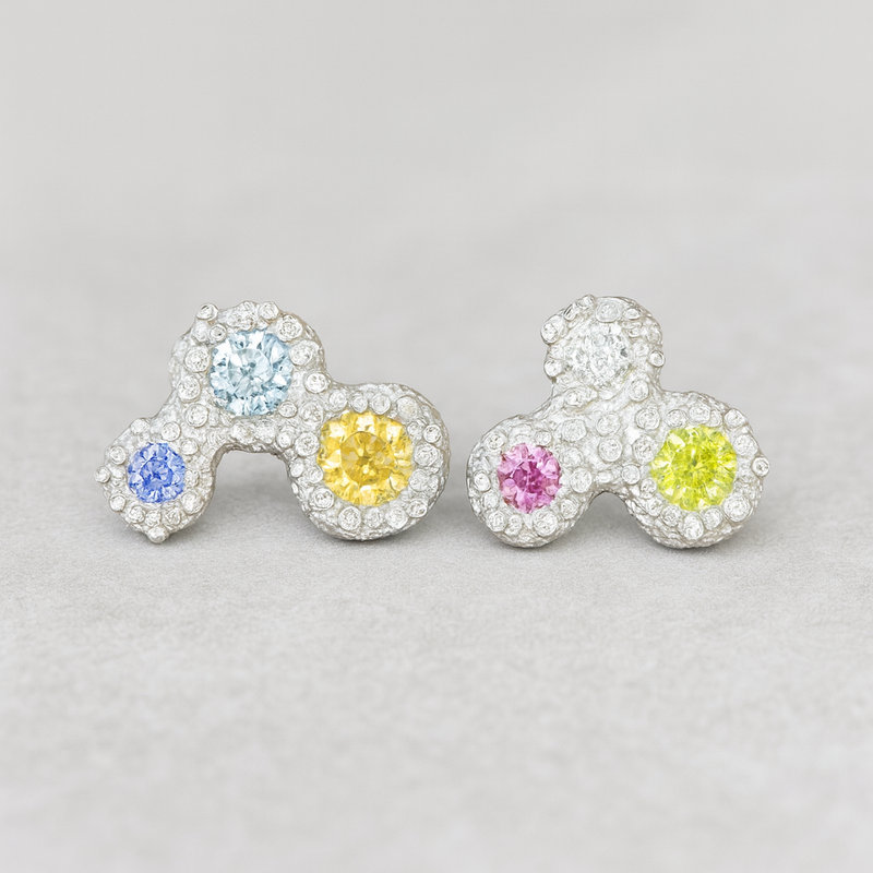 Stars - Silver and lab grown sapphires stud earrings