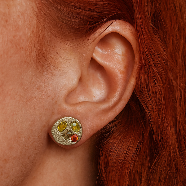 Art Deco - 9k gold natural sapphire stud earrings