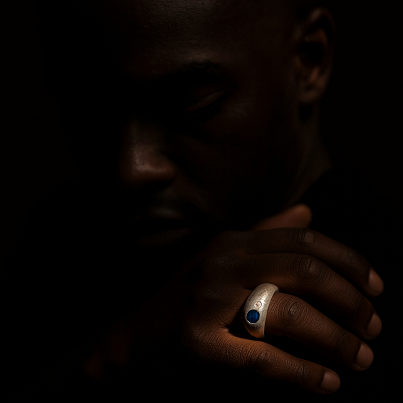 Person wearing a ring with a dark background