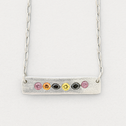 Serpentine - Silver and sapphires bar pendant necklace
