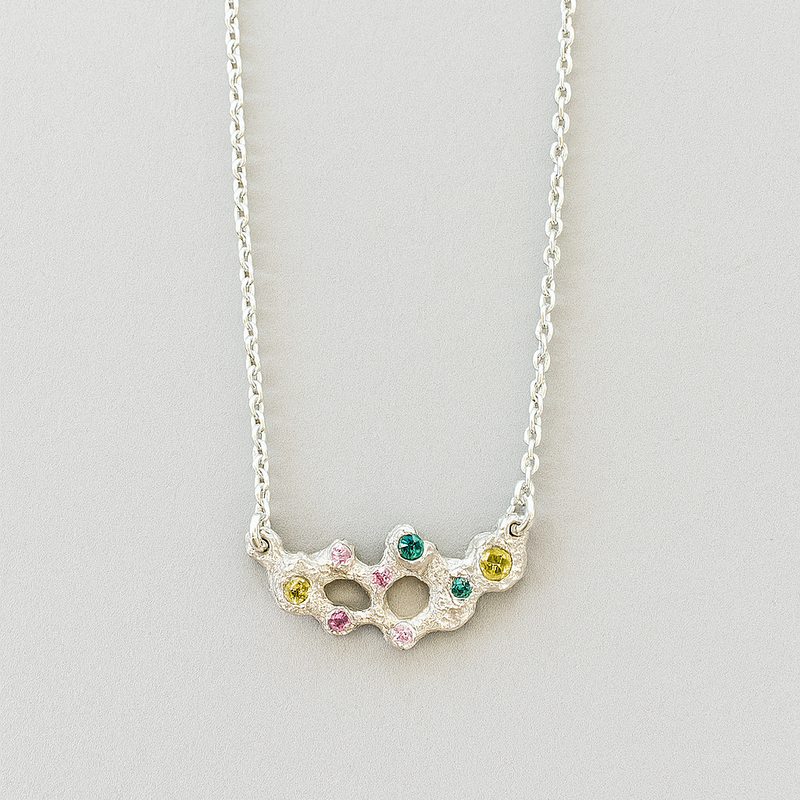 Froth - Silver and lab grown sapphires pendant necklaces