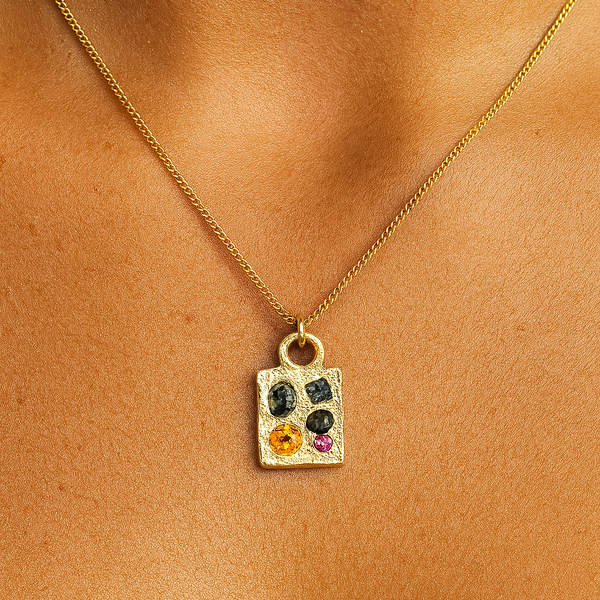 Golden Window - Gold and natural sapphires pendant necklace