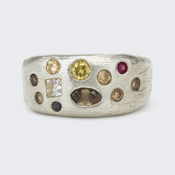 Companion - Silver and synthetic sapphires cigar band ring