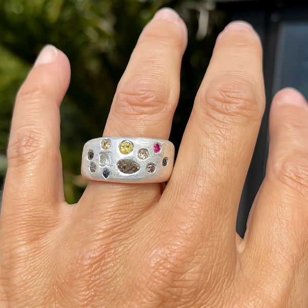 Companion - Silver and synthetic sapphires cigar band ring
