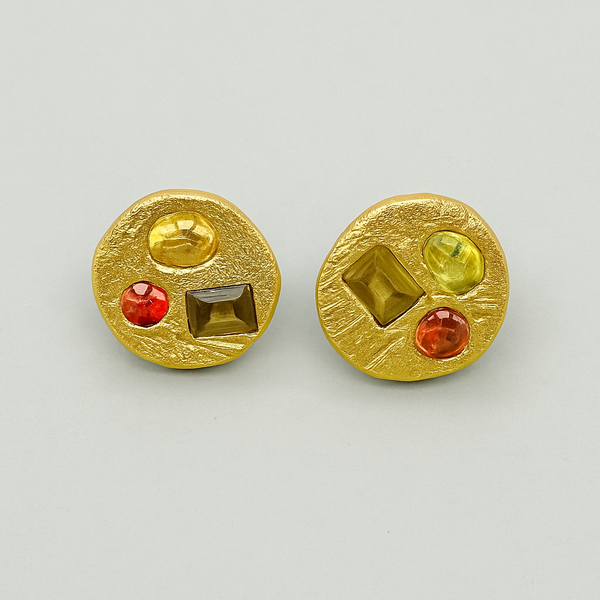 Art Deco - 9k gold natural sapphire stud earrings