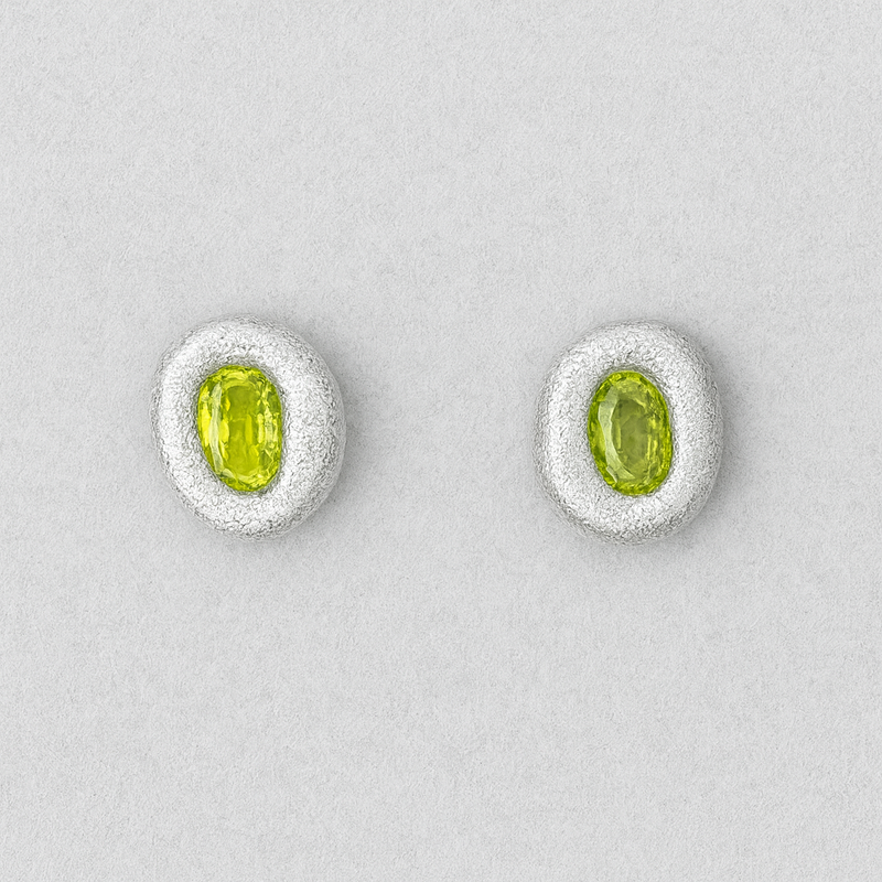 Olive - Silver & Lab-Grown Sapphires Stud Earrings