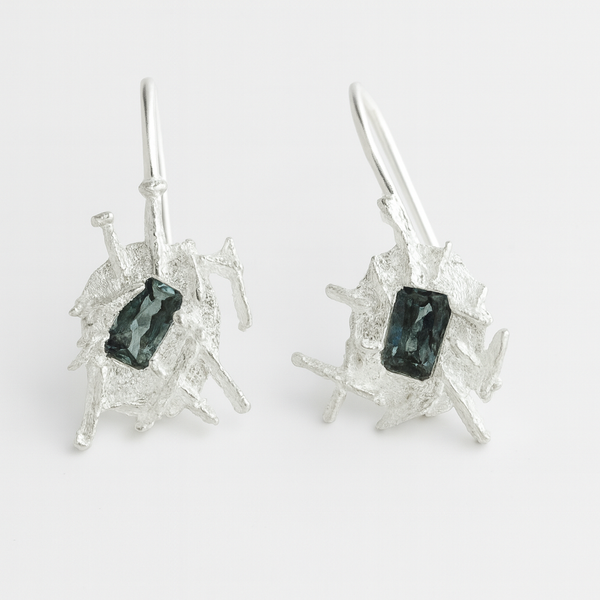 Icicles Green Drops - Silver & Natural Sapphires drop earrings