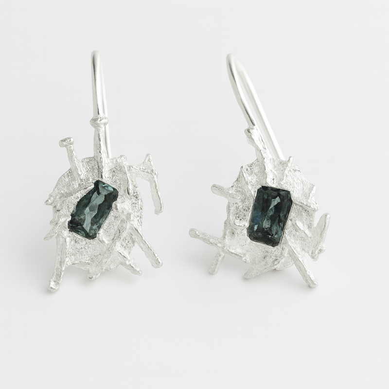 Icicles Green Drops - Silver & Natural Sapphires drop earrings