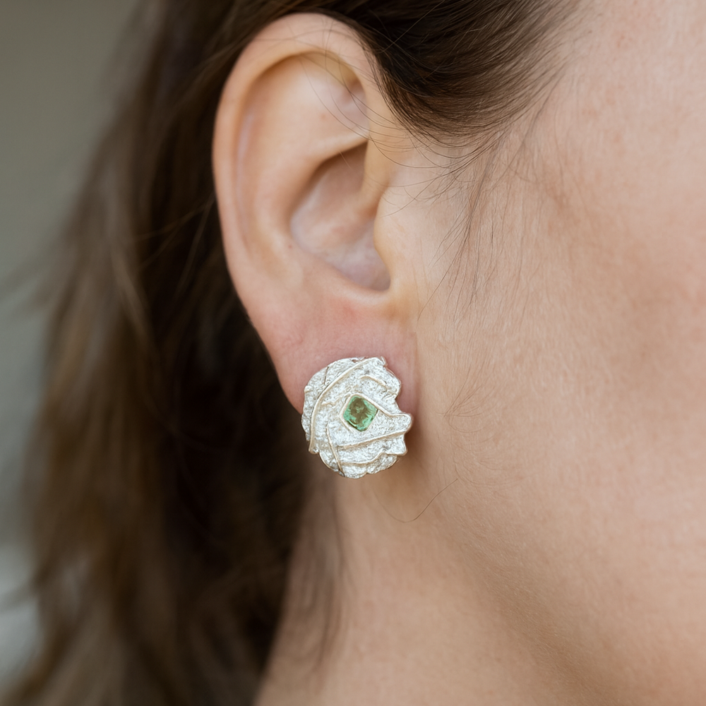Icicle Green Studs Silver Natural Sapphire Stud Earrings