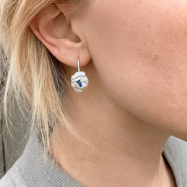 Icicle Huggie Earrings - Silver & Lab-Grown Sapphire drop earrings