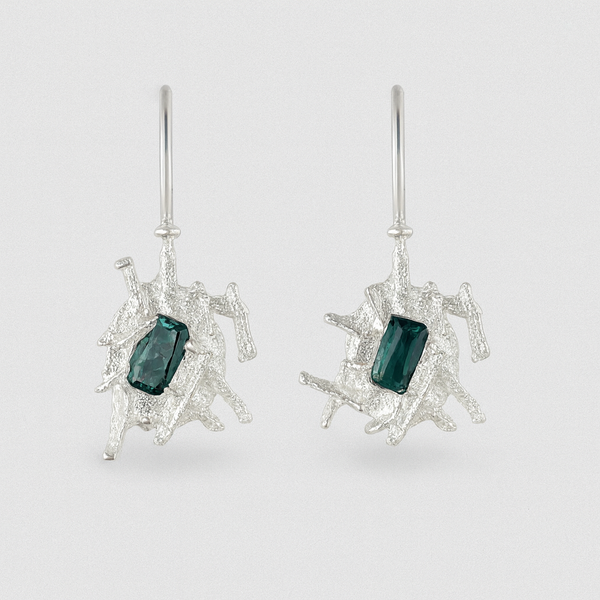 Icicles Green Drops - Silver & Natural Sapphires drop earrings