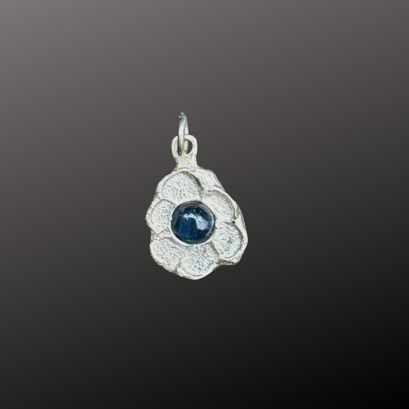 Impasto Sapphire Cabochon - Silver and Natural Sapphire Cabochon Pendant