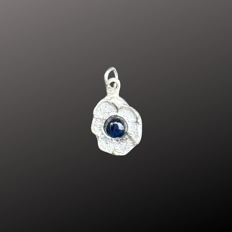 Impasto Sapphire Cabochon - Silver and Natural Sapphire Cabochon Pendant