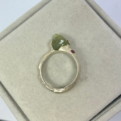 raw emerald cast not set silver ring
