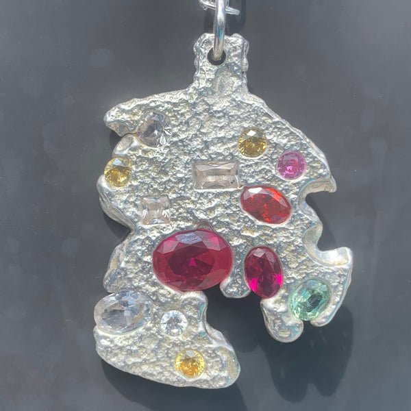 Wow - Silver and synthetic sapphires pendant necklace