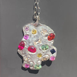 Rainbow - Silver and synthetic sapphire pendant necklace