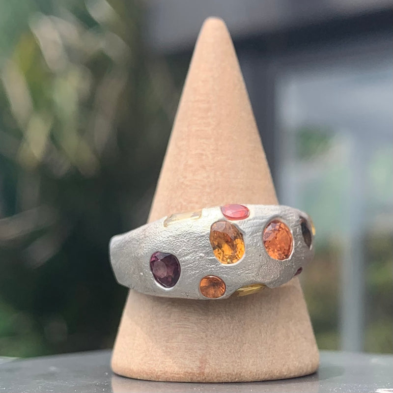 Knockout - silver and natural sapphires dome ring