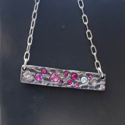 River - Silver and synthetic sapphires bar pendant necklace
