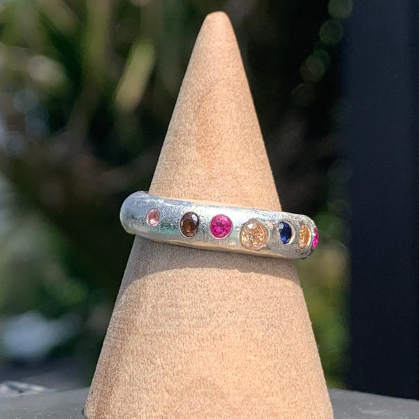 Friendship - Silver and synthetic sapphires band ring