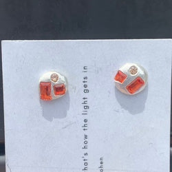 Saffron - Silver and synthetic sapphires button stud earrings