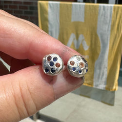 Listen to Me - Silver and synthetic sapphires stud earrings