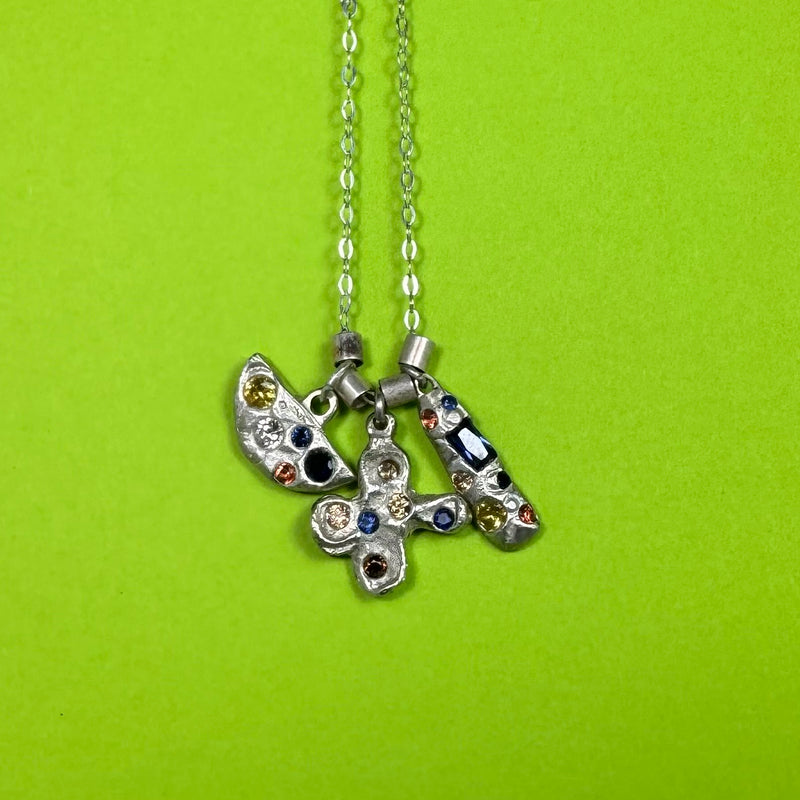 Droplet - Silver and synthetic sapphires charm pendant