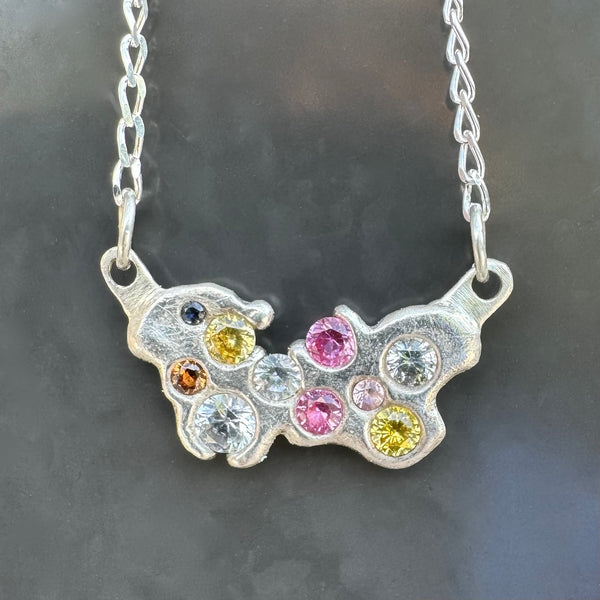 Butterfly Effect - Silver and synthetic sapphires pendant necklace