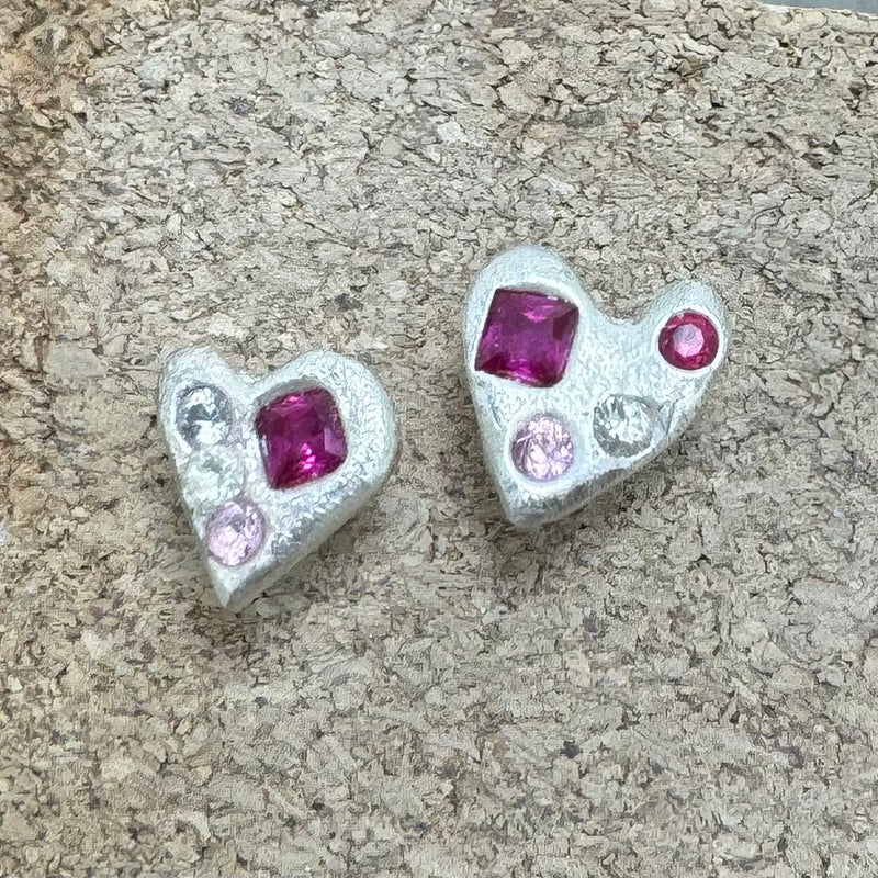 Valentines - Silver and synthetic sapphire stud earrings