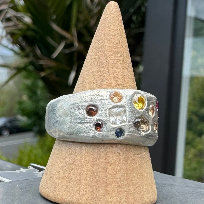 Companion - Silver and synthetic sapphires cigar band ring