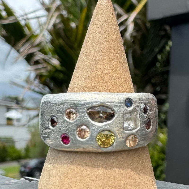 Companion - Silver and synthetic sapphires cigar band ring