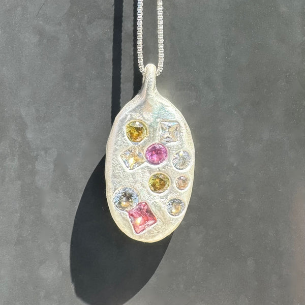 Shimmer - Silver and synthetic sapphires pendant necklace