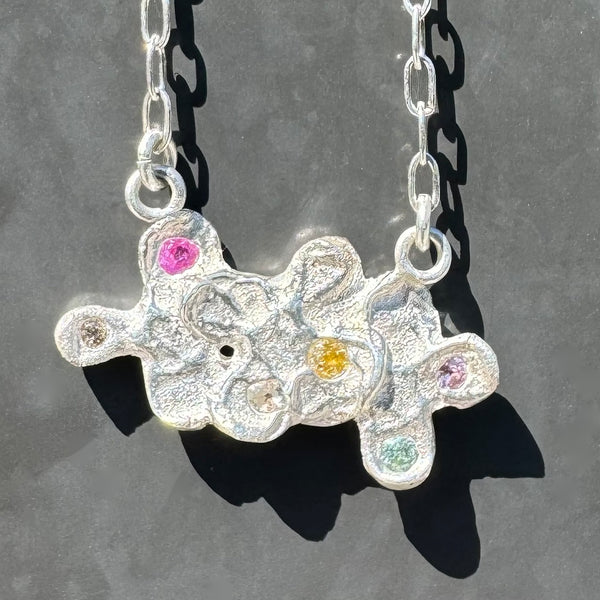 Bouquet - Silver and synthetic sapphires pendant necklace