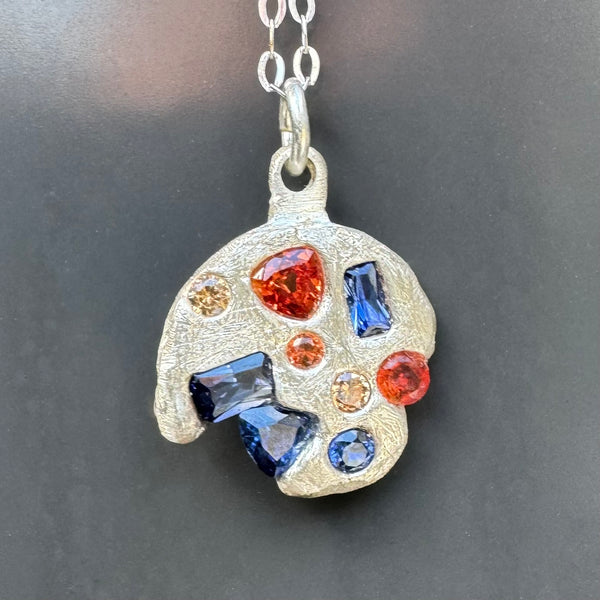 Tumbler - Silver and synthetic sapphires pendant necklace