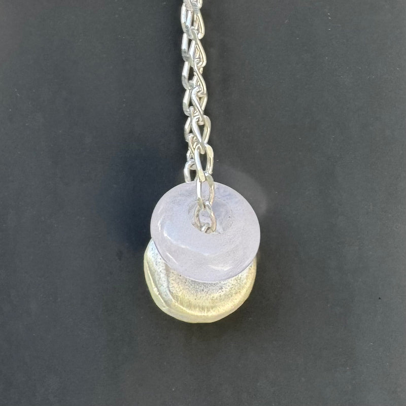Rose Donut - Rose quartz and silver sapphire pendant necklace