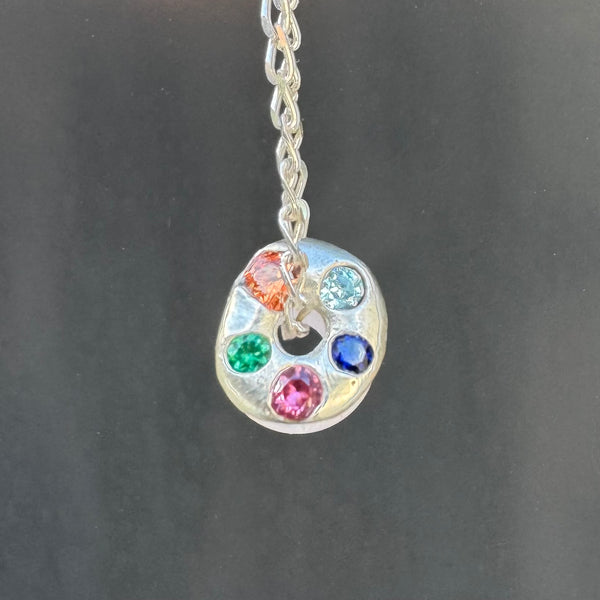 Rose Donut - Rose quartz and silver sapphire pendant necklace