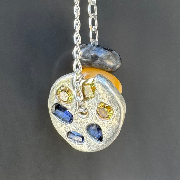 Yellow Donut - Gemstone beads and silver sapphire donut pendant necklace