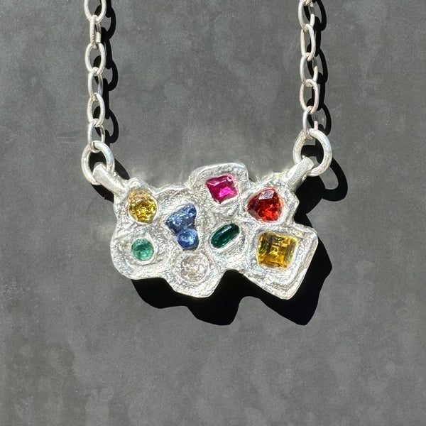 Imperfectus - Silver and synthetic sapphires pendant necklace