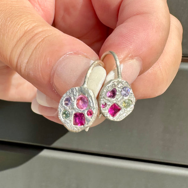Brilliant - Silver and synthetic sapphire hook earrings