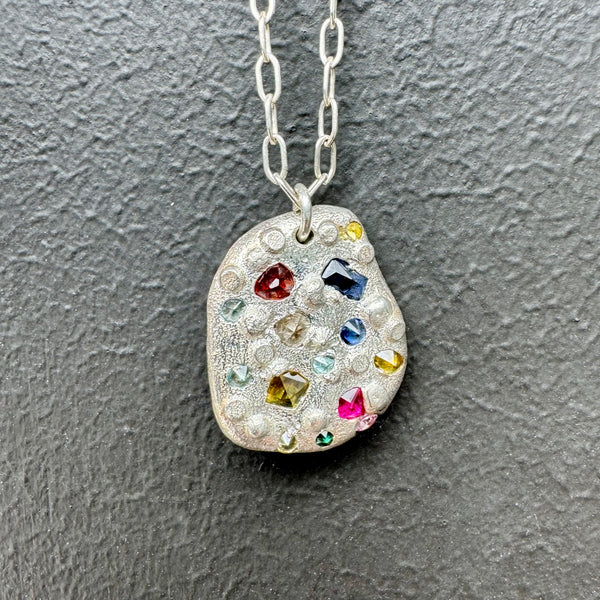 Intoxicating 2 - Silver and synthetic sapphire emerald pendant necklace