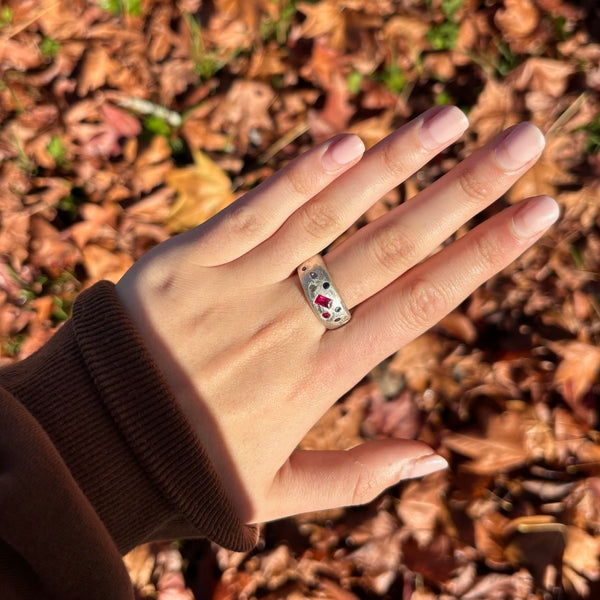 Solid - Silver cigar band & lab-grown sapphires ring