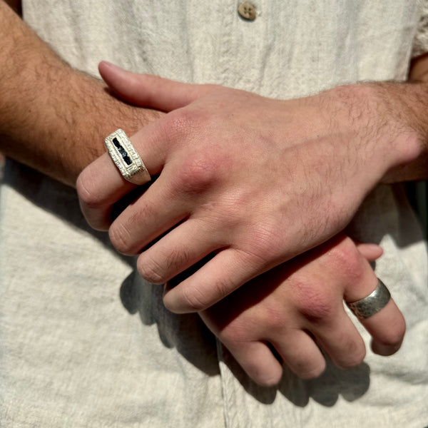 Chunky - Silver and synthetic sapphire ring