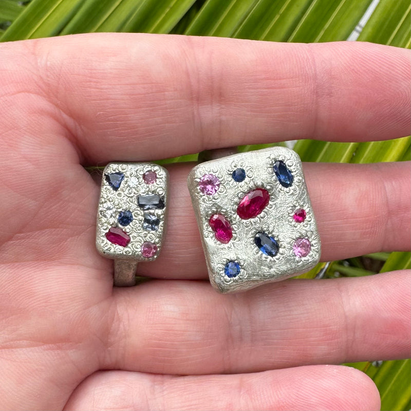 Crazy - Silver and lab grown sapphires ring