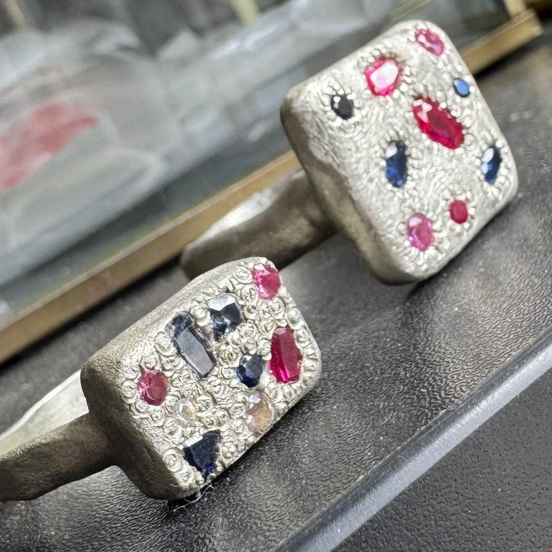 Crazy - Silver and lab grown sapphires ring