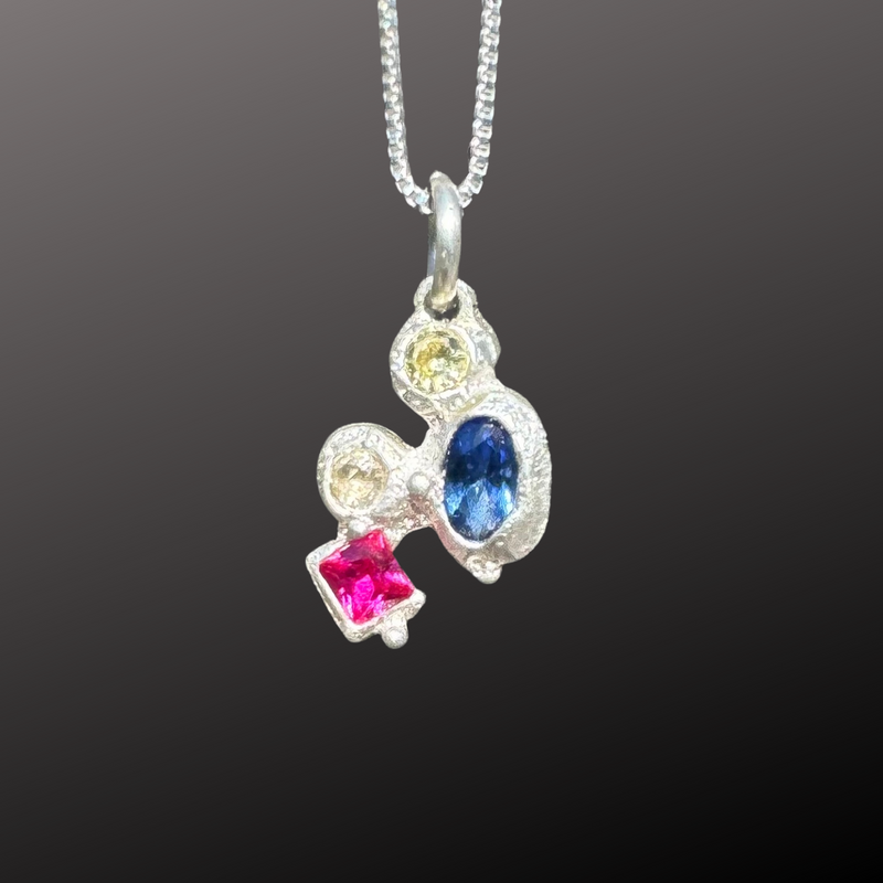 Imperfectus x4 - Silver & synthetic sapphires pendant necklaces