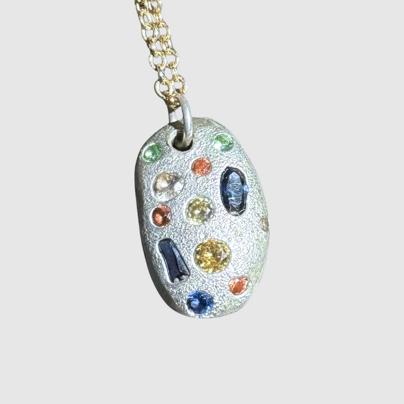 All Sorts - Silver and lab grown sapphires pendant necklace