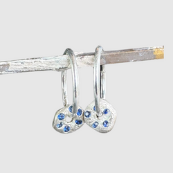 Aqua - Silver and synthetic sapphire disc hoop earrings